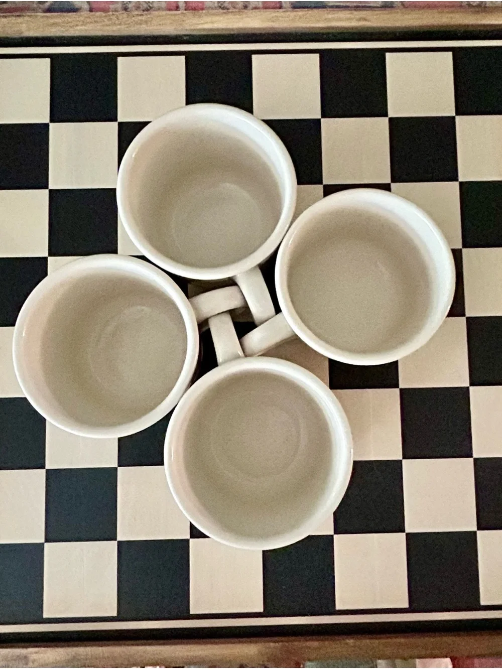 Longaberger Pottery with Red Floral Accent - Set of 4 mugs